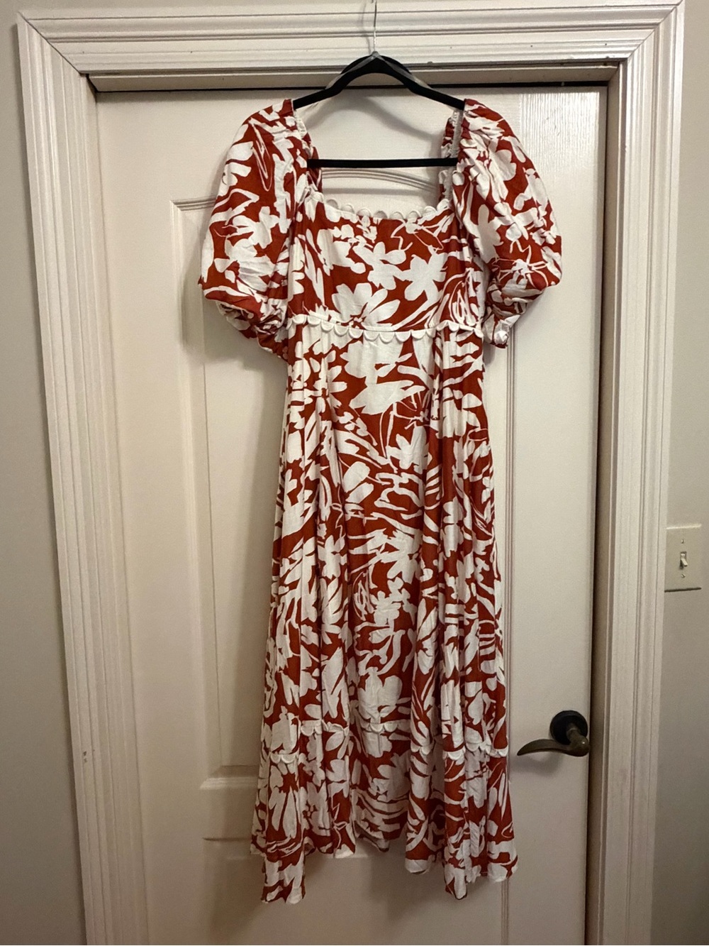 Rust Floral Puff-Sleeve Maxi Dress - White Rust Print